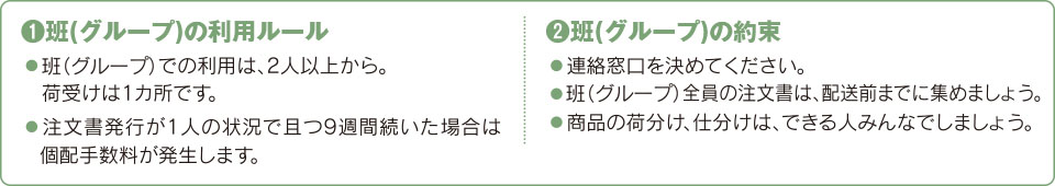 班(グループ)の利用ルール、班(グループ)の約束